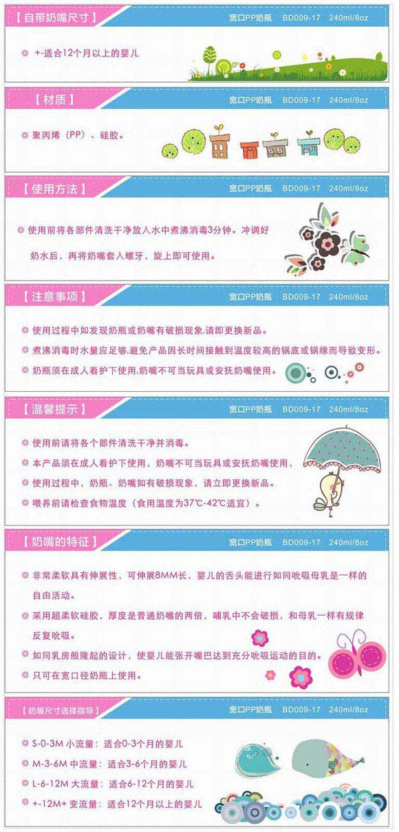 寶德寬口PP奶瓶240ml藍(lán)