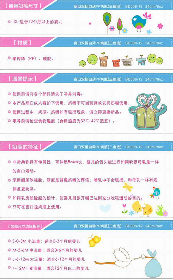 寶德三角底PP奶瓶240ml粉