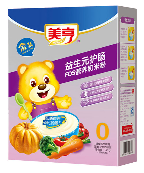 美亨盒裝乳鐵蛋白五谷FOS營(yíng)養(yǎng)奶米粉2段