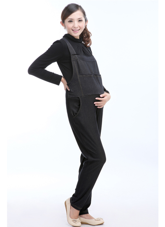 康福祿孕婦托腹背帶褲黑