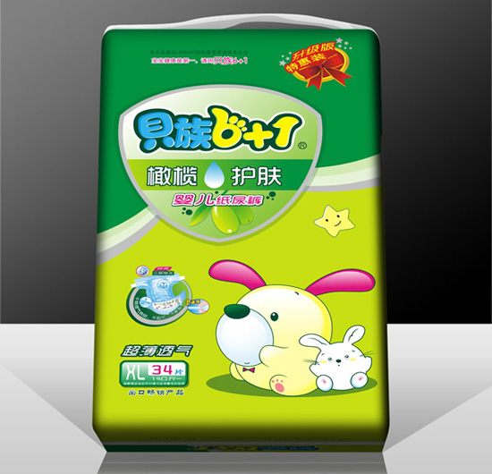 貝族6+1橄欖護(hù)膚+雙彈力腰圍紙尿褲XL34碼