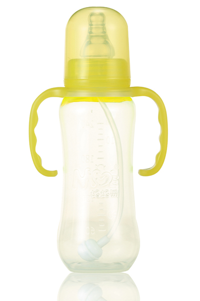 媽媽易240毫升PP全自動雙柄葫蘆奶瓶黃色