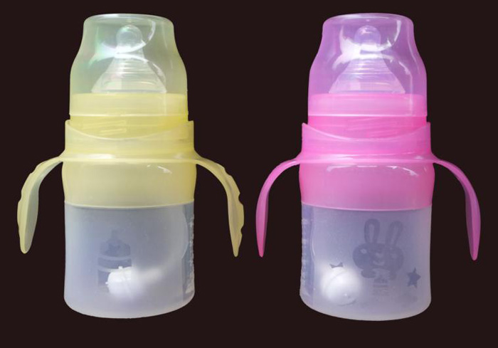 貝樂寬口硅膠帶柄奶瓶120ml