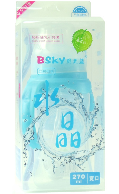 貝之藍(lán)寬口自動(dòng)母感水晶奶瓶270ml藍(lán)色
