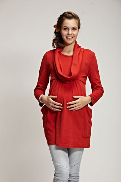 添茜紅色長袖孕婦服