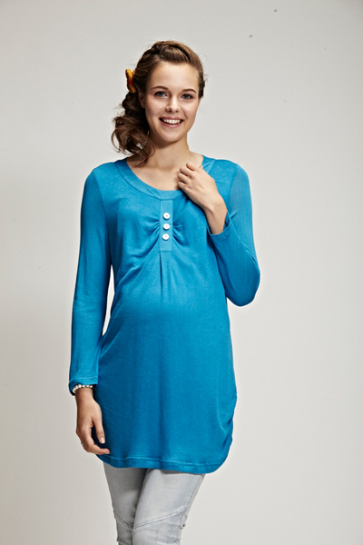 添茜藍(lán)色長(zhǎng)袖孕婦服