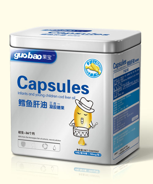 果寶鱈魚(yú)肝油三合一凝膠糖果罐