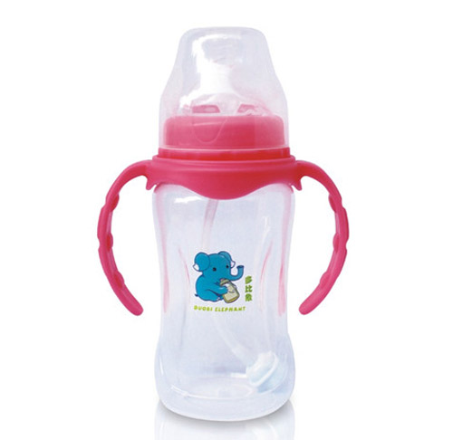 多比象帶手柄嬰兒奶瓶自動(dòng)粉色
