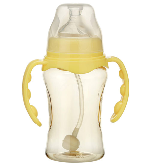 嬰之美寬口雙耳自動弧形PPSU奶瓶210ML黃色