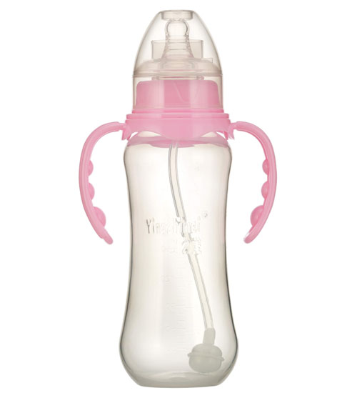 嬰之美標口自動雙耳圓弧PP奶瓶300ML粉色