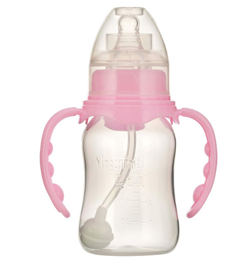 嬰之美標(biāo)口雙耳自動(dòng)圓弧PP奶瓶120ML粉色