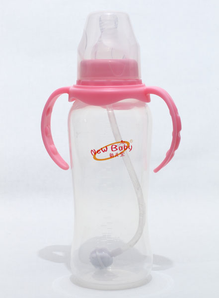 新兒寶標(biāo)口300ml雙耳自動圓腰形PP奶瓶
