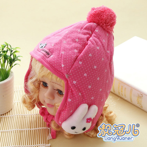 靚冠兒嬰幼兒夾棉保暖護(hù)耳帽子玫紅色
