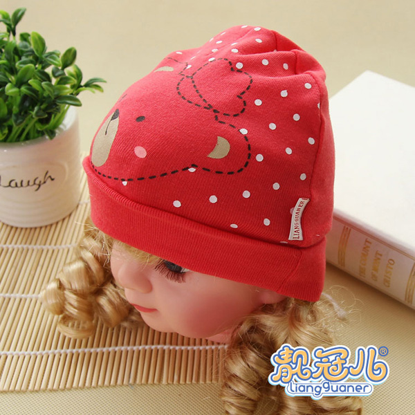 靚冠兒嬰幼兒單層小熊帽子紅色