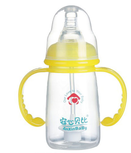 安心貝比雙柄標(biāo)口自動吸管方角奶瓶150ml