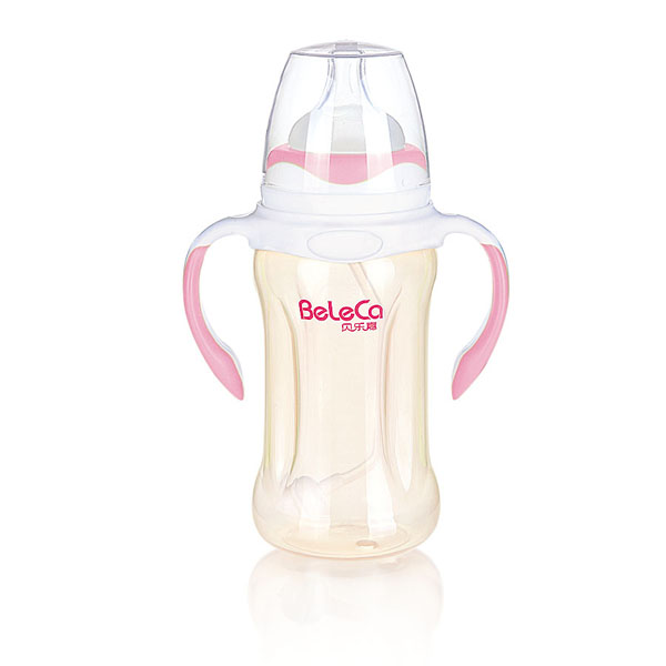 貝樂(lè)嘉粉色雙柄嬰兒PP奶瓶