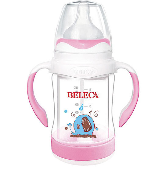 貝樂嘉包膠手柄兩用防爆奶瓶粉色