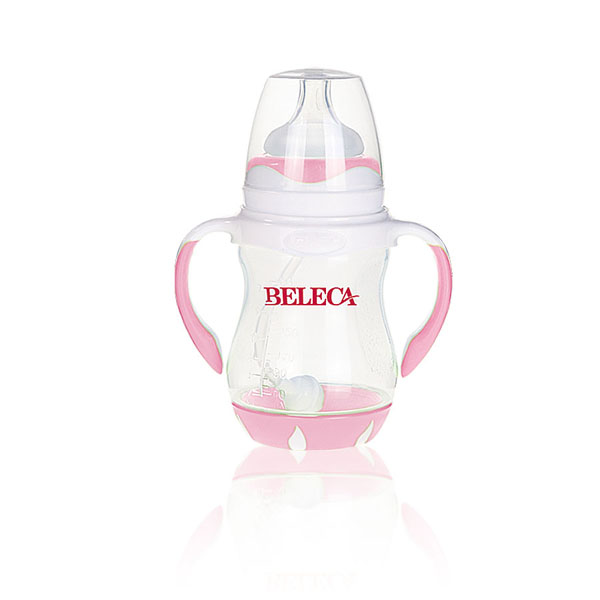 貝樂嘉粉色標口嬰兒弧形奶瓶