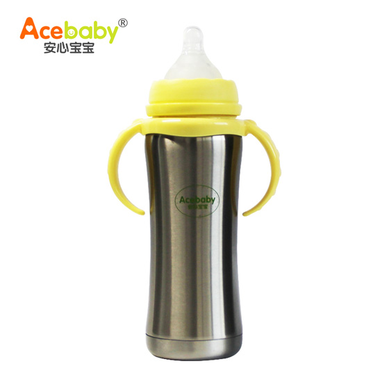 安心寶寶240ml寬口不銹鋼保濕奶瓶黃色