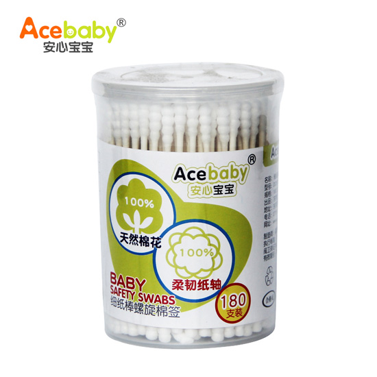 安心寶寶細紙棒螺旋棉簽180支裝正面