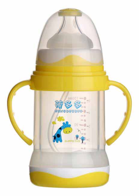 萌多多寬口直身晶鉆玻璃210ml全防護(hù)自動奶瓶-(黃色)