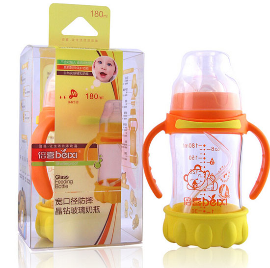倍喜寬口弧形防摔玻璃奶瓶180ML
