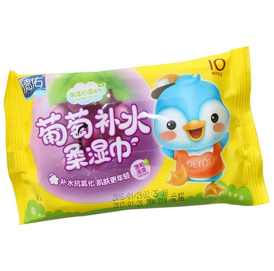 德佑一次性嬰兒葡萄補水濕巾10片