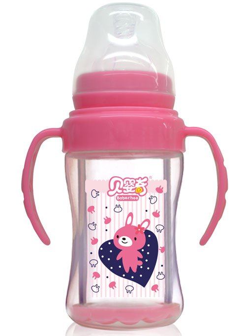 貝嬰奇180ml寬口雙層玻璃奶瓶粉紅色
