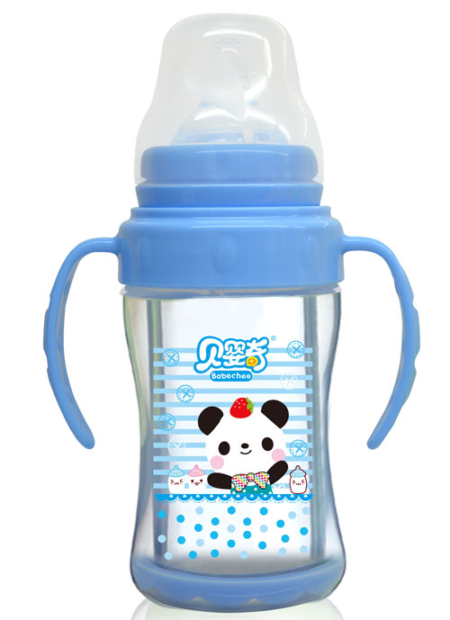 貝嬰奇180ml寬口雙層玻璃奶瓶藍(lán)色