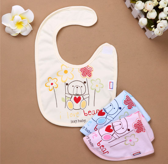 金色小魚單面素色純棉搭肩小熊口水圍