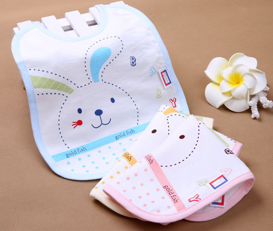 金色小魚單面竹纖維快樂(lè)小兔口水圍