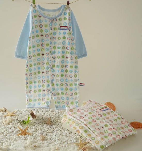 金色小魚純棉素色單面數(shù)字哈衣