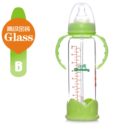 Q0愛(ài)標(biāo)口徑雙柄晶鉆玻璃奶瓶240ML