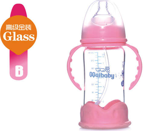 Q0愛寬口徑雙柄晶鉆玻璃奶瓶240ML
