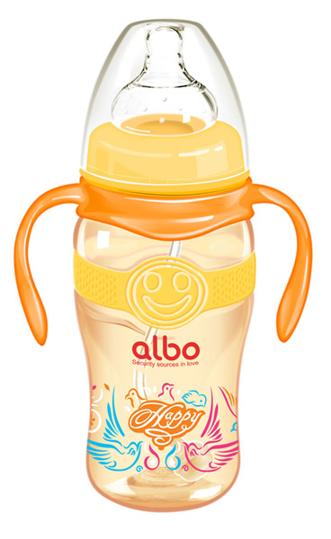 愛(ài)樂(lè)寶300mlPPSU寬口感溫自動(dòng)奶瓶桔色