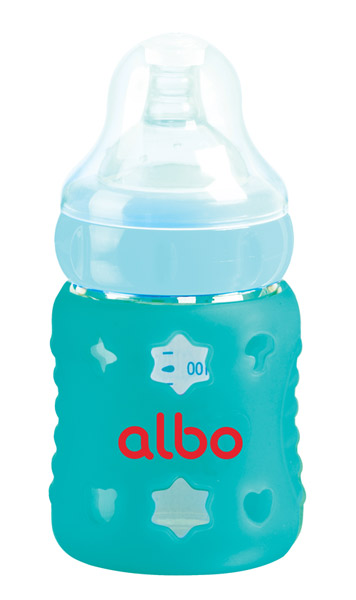 愛(ài)樂(lè)寶150ml硅膠感溫玻璃奶瓶藍(lán)