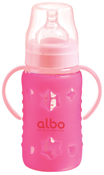 愛樂寶240ml硅膠感溫自動(dòng)玻璃奶瓶紫紅