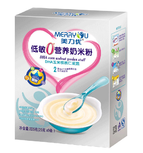 美力優(yōu)DHA玉米核桃仁果蔬低敏0°營(yíng)養(yǎng)奶米粉2段