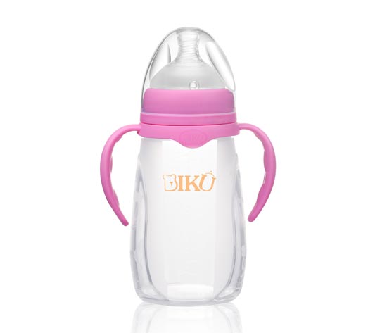 比酷熊嬰幼兒帶手柄硅膠奶瓶