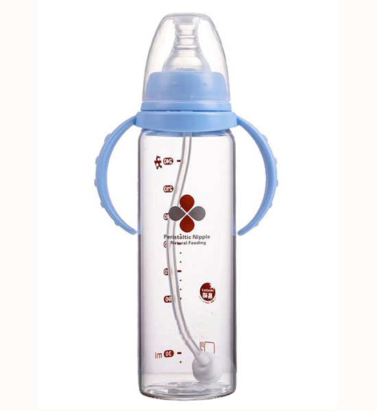 Happy100標準口徑帶手柄奶瓶藍色