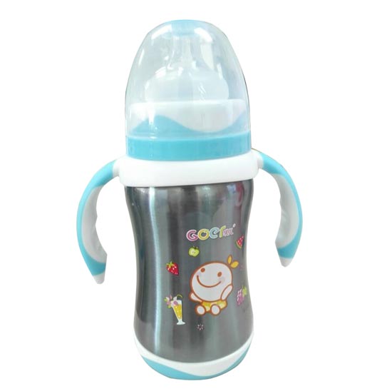 果兒260ML寬口徑恒兩用溫保鮮不銹鋼藍(lán)色奶瓶