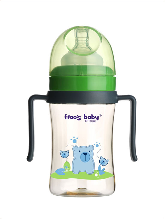 好氏嬰童小熊印花灰色雙柄奶瓶(中)