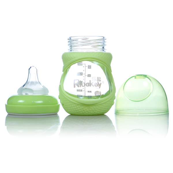 樂起防摔玻璃奶瓶綠色