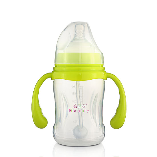 小孩國(guó)寬口自動(dòng)柳葉形PP奶瓶180ML青色