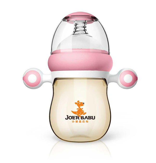 小袋鼠巴布自動(dòng)按摩手柄PPSU寬口奶瓶160ml粉色