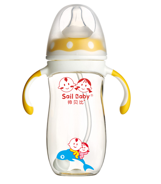 帥貝比PPSU雙色有柄奶瓶