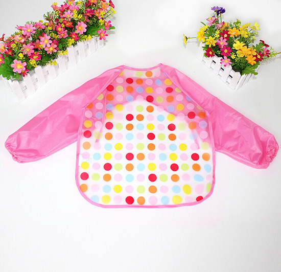 嬰兒EVA免洗吃飯衣圍兜圍嘴長(zhǎng)袖粉圓點(diǎn)