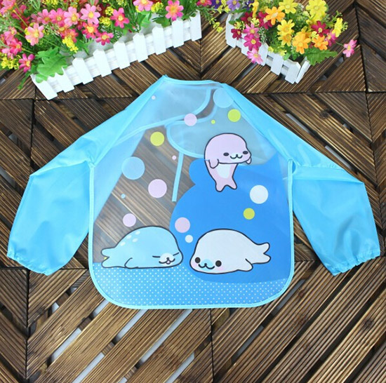 嬰兒EVA免洗吃飯衣圍兜圍嘴長袖藍(lán)海豚
