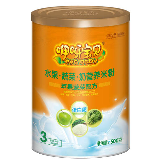 咿呀寶貝蘋果菠菜水果蔬菜奶營養(yǎng)米粉3段