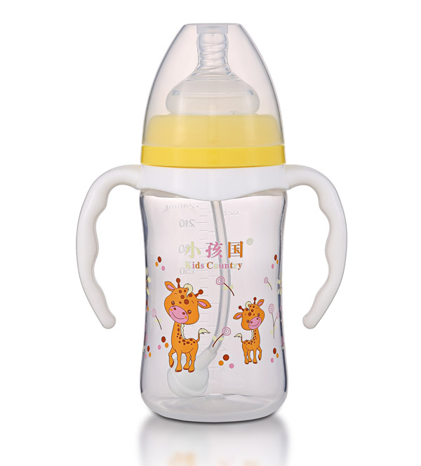 小孩國寬口直身自動(dòng)高透PP奶瓶240ML 黃色